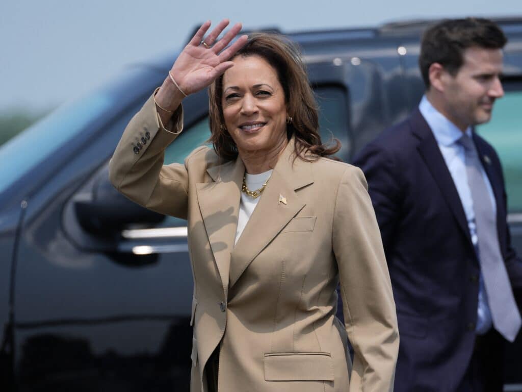 US Vice President and Democratic presidential hopeful Kamala Harris